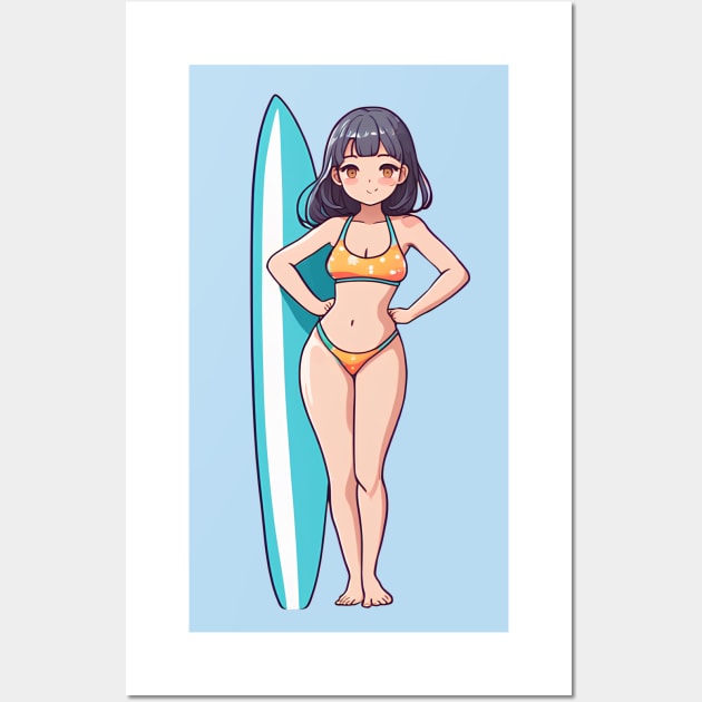 Cute anime girl bikini summer beach Wall Art by InkPulse